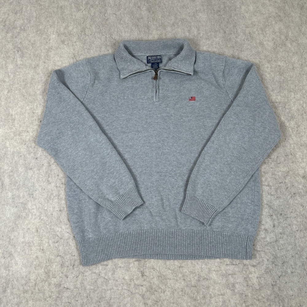 Vintage Polo Jeans Company Ralph Lauren Sweater Large Gray 1/4 Zip Flag Logo